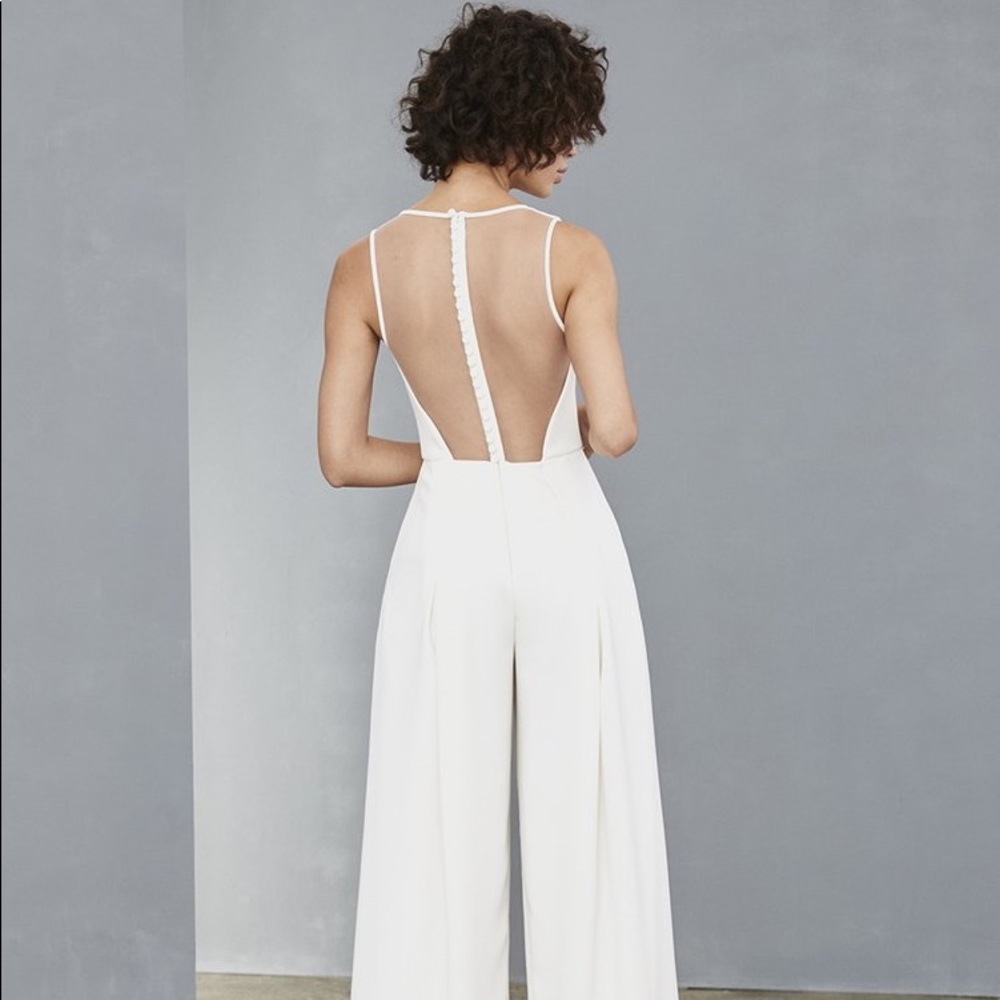 NWT Amsale Ivory jumpsuit w/sheer back S2